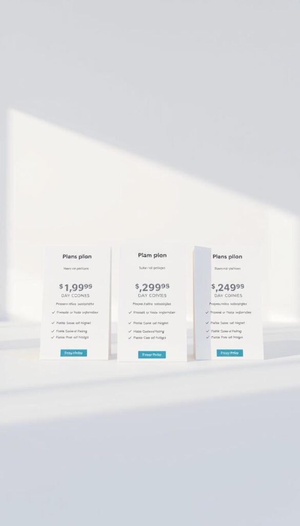 A sleek, minimalist interface showcasing the Hoxtoon Provider subscription plans. In the foreground, three distinct plan options are displayed on elegant cards, each with clear pricing details and feature highlights. The middle ground features a subtle grid layout, lending a sense of organization and structure. In the background, a soft, gradient-based color scheme creates a calming, professional atmosphere, perfectly complementing the Hoxtoon brand identity. Crisp, high-quality rendering with natural lighting and a slight depth of field, drawing the viewer's attention to the key plan details.