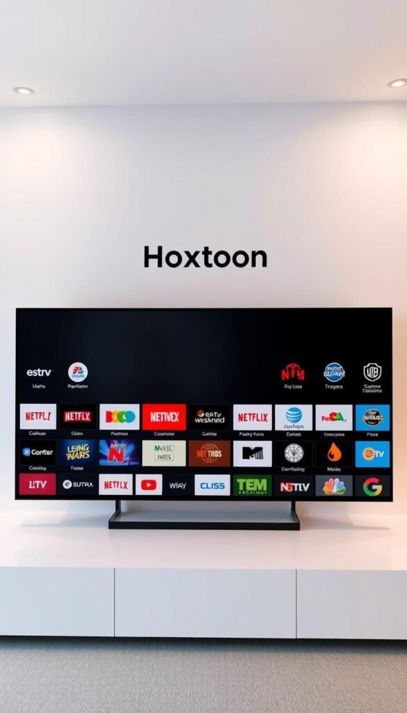 A sleek, modern IPTV channel package interface, showcasing the extensive content library of the Hoxtoon Provider. A minimalist design with a grid of channel icons and logos, arranged in a clean, organized layout. Subtle gradient backgrounds, with a soft, warm lighting creating a premium, high-quality aesthetic. The Hoxtoon Provider brand name prominently displayed, conveying a sense of professionalism and reliability. The overall atmosphere exudes a sophisticated, user-friendly experience, reflecting the breadth of entertainment options available to the viewer.