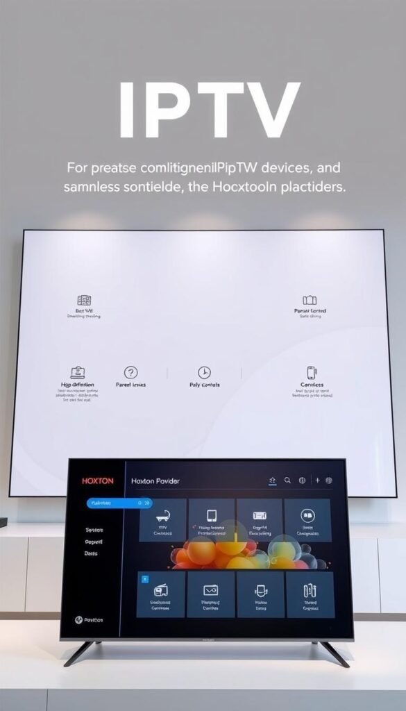 A sleek, modern IPTV dashboard showcasing the key features of the Hoxtoon Provider service. In the foreground, elegant icons and infographics highlight the subscription benefits - high-definition streaming, extensive channel selection, parental controls, and seamless multi-device support. The middle ground features a clean, minimalist interface with intuitive navigation, showcasing the user-friendly experience. In the background, a subtle abstract pattern evokes a sense of technology and connectivity, complementing the overall aesthetic. The lighting is soft and diffused, creating a professional, trustworthy atmosphere. The camera angle is slightly elevated, providing an overview of the comprehensive IPTV solution.