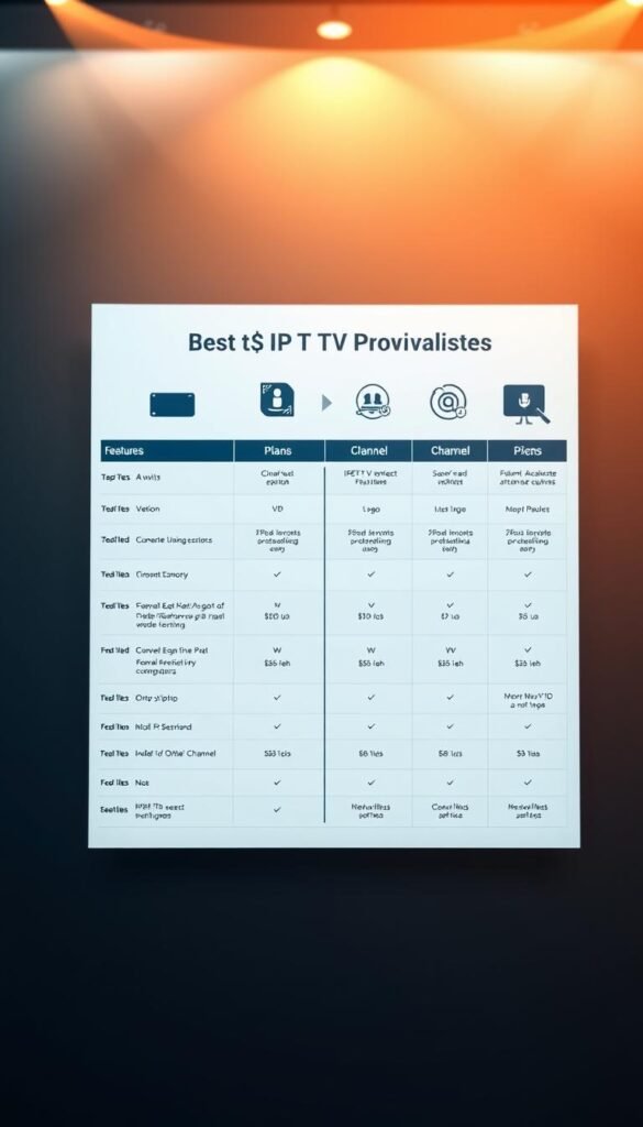 A sleek, modern comparison chart showcasing the best IPTV providers for Indian channels. The foreground features a clean, minimalist layout with crisp icons and text highlighting the key features of the "Hoxtoon Provider" and other leading services. The middle ground presents neatly organized data columns contrasting the plans, pricing, and channel selections. In the background, a subtle geometric pattern creates a sophisticated, tech-savvy ambiance. Warm lighting from above casts a professional, authoritative tone, while a soft focus effect draws the viewer's attention to the essential details. The overall composition conveys a sense of clarity, reliability, and trust for Indian channel IPTV enthusiasts.