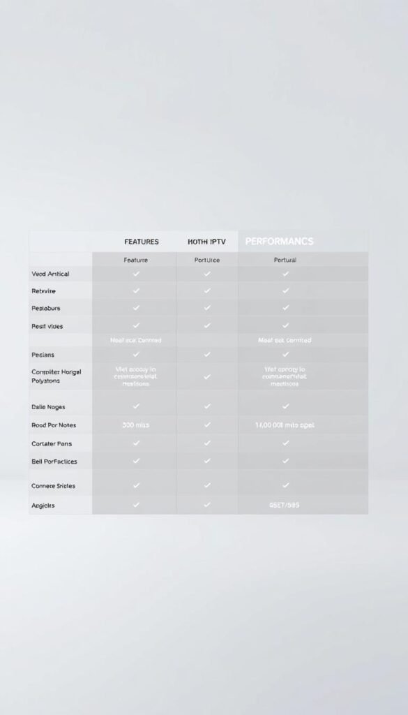 A sleek, modern comparison of the Hoxtoon Provider IPTV service and other leading IPTV options in Portugal. A clean, minimalist layout shows key features, pricing, and performance metrics side-by-side, presented in a well-lit, high-contrast studio setting with a sophisticated, neutral color palette. The Hoxtoon Provider brand is prominently displayed, with a sharp focus on the service's unique offerings that set it apart from the competition. The overall impression is one of professionalism, clarity, and an emphasis on the data-driven decision-making needs of the target audience.