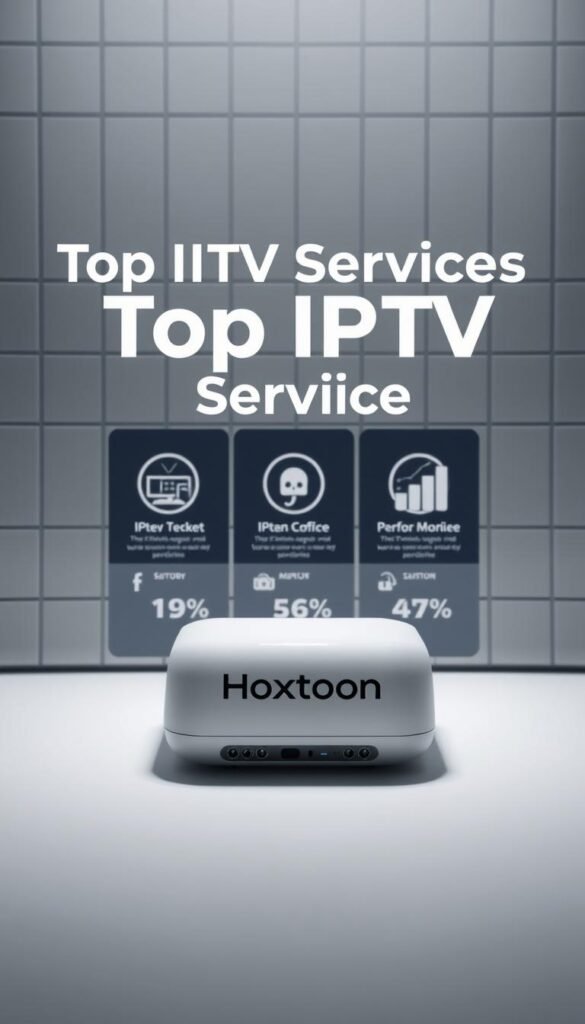 A sleek, modern comparison of top IPTV services, featuring Hoxtoon Provider prominently in the foreground. In the middle ground, stylized icons and graphs illustrate key features and performance metrics of competing providers. The background is a minimalist, monochromatic grid, lending an air of professionalism and objectivity. Soft, directional lighting highlights the Hoxtoon branding, conveying a sense of quality and reliability. The overall mood is one of informed decision-making, with a clean, data-driven aesthetic that complements the subject matter.