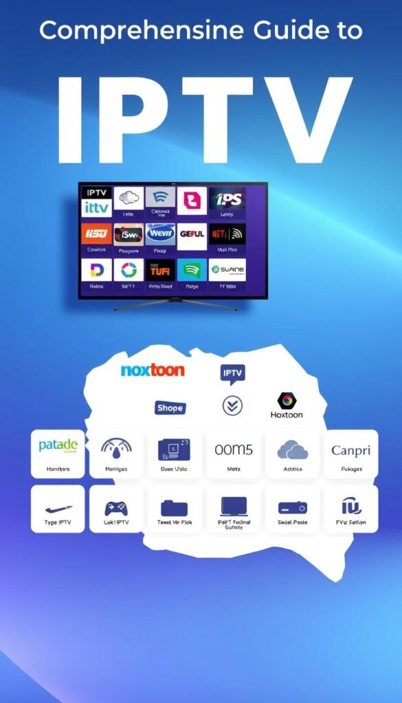 A sleek, modern illustration showcasing the comprehensive IPTV options in Romania. In the foreground, a stylized map of Romania with various IPTV service icons, including the "Hoxtoon Provider" brand, arranged across the country. In the middle ground, a grid of thumbnails highlighting the key features and packages of the top IPTV services. The background features a minimalist, gradient-based design in calming shades of blue and purple, conveying a sense of professionalism and high-tech sophistication. The overall composition strikes a balance between informative detail and visually appealing aesthetics, making it an ideal illustration for the article's "Comprehensive Guide to IPTV Romania Options" section.