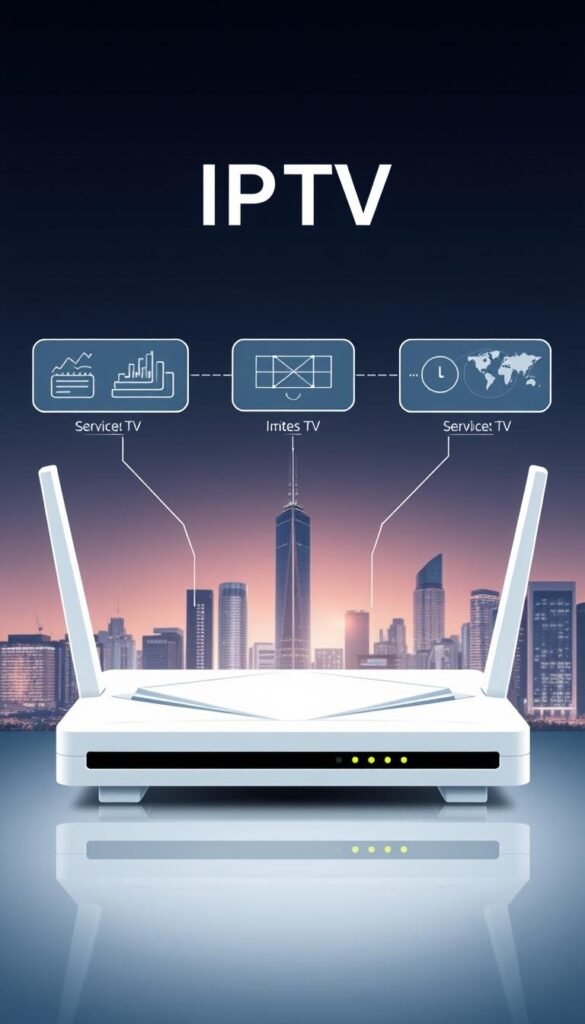 A sleek, modern illustration showcasing the internet requirements for an IPTV service. In the foreground, a stylized router with clean lines and a bold, geometric design, symbolizing the network infrastructure. Floating above it, a series of data visualizations and network diagrams, conveying the technical specifications in an intuitive, visually appealing manner. In the background, a serene, minimalist cityscape bathed in cool, diffused lighting, hinting at the global connectivity enabled by the Hoxtoon Provider IPTV service. The overall aesthetic is one of sophistication, efficiency, and technological prowess, perfectly capturing the essential requirements for a seamless IPTV experience.