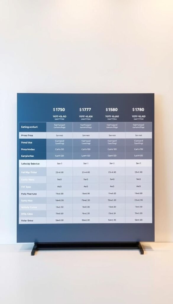A sleek, modern table displaying the pricing plans of the Hoxtoon IPTV provider. The table is set against a minimalist background, with clean lines and a neutral color palette. The plans are presented in a clear, organized manner, with distinct columns for the different service tiers. The table is well-lit, with soft, directional lighting that emphasizes the details and highlights the key information. The overall composition conveys a sense of professionalism and value, reflecting the quality and reliability of the Hoxtoon IPTV service.