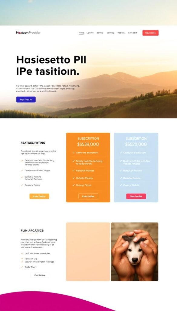 A sleek, modern website interface showcasing the subscription plans offered by the Hoxtoon Provider, a leading IPTV service in Romania. The display features clean, minimalist design with bold typography and subtle gradients. Three plan tiers are prominently displayed, each with a clear breakdown of features, pricing, and value propositions. The background features a stylized landscape of the Romanian countryside, with rolling hills, lush forests, and a glimpse of the Carpathian Mountains in the distance, bathed in warm, golden-hour lighting. The overall mood conveys a sense of premium quality, reliability, and the natural beauty of Romania.