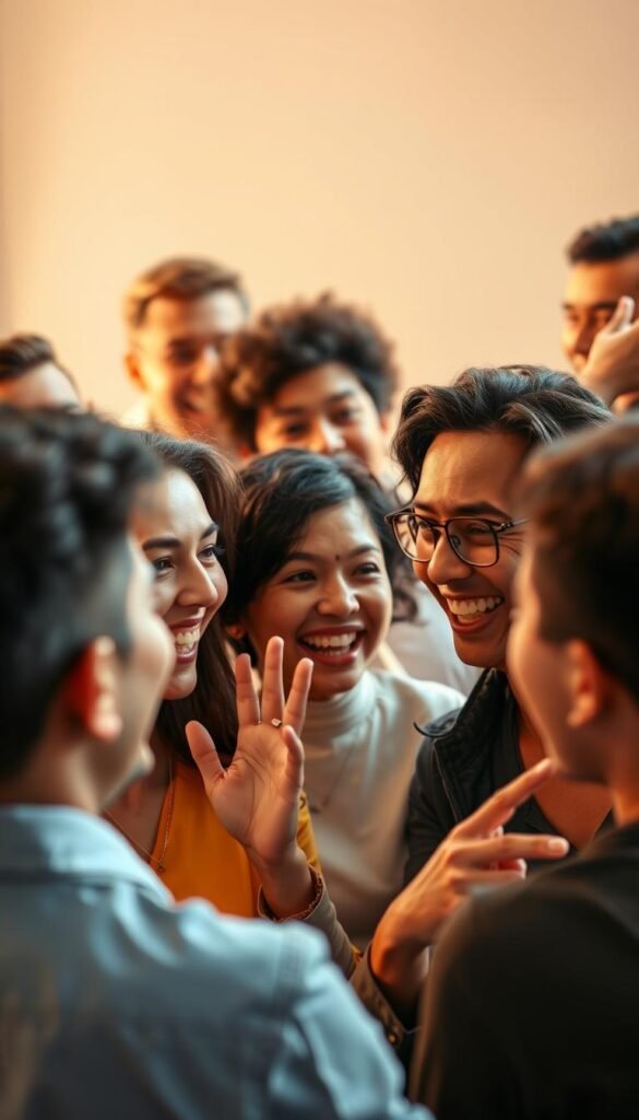 A stylized, close-up shot of a diverse group of people enthusiastically discussing and reviewing the Hoxtoon Provider IPTV service. The frame is filled with their animated expressions, gestures, and a sense of lively conversation. The background is softly blurred, placing the focus on the people and their interactions. Warm, natural lighting illuminates their faces, conveying a sense of authenticity and engagement. The overall atmosphere is one of genuine, relatable user experiences and opinions about the IPTV provider.