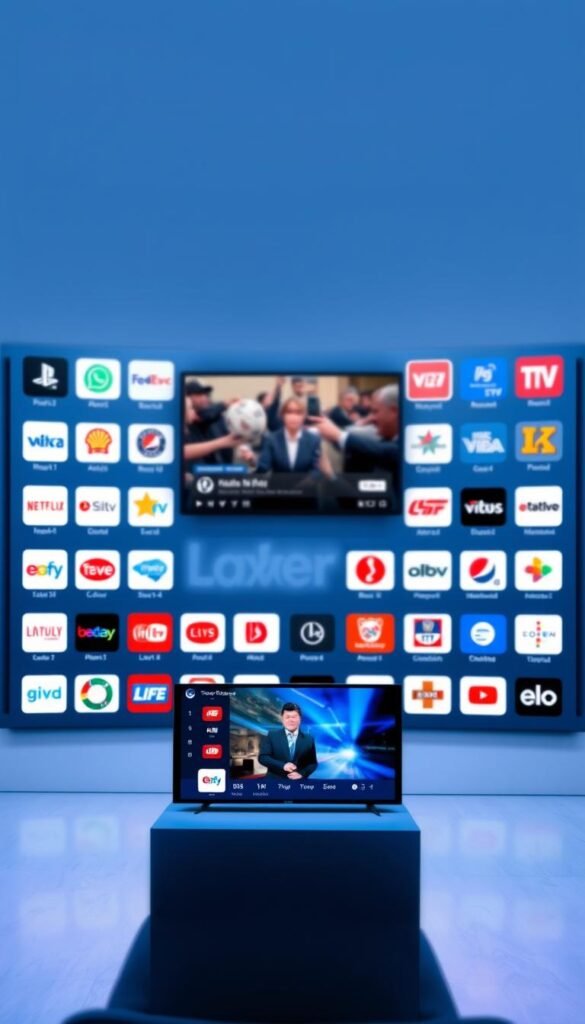 A vibrant and modern display of the Hoxtoon Provider streaming platform, showcasing a diverse array of free live TV channels against a sleek, minimalist background. The foreground features a clean, well-organized grid of channel logos, each with a subtle glow, highlighting the breadth of content available. The middle ground presents a large, high-definition screen displaying a captivating live news broadcast, conveying the seamless viewing experience. The background is a soft, blurred gradient in shades of blue and gray, creating a sense of depth and sophistication. The overall composition exudes a professional, user-friendly atmosphere, inviting the viewer to explore the Hoxtoon Provider's extensive library of free live TV channels.