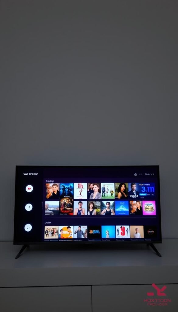 A well-lit, modern IPTV player interface displaying a diverse content library. In the foreground, a sleek, minimalist media player showcases a selection of trending TV shows, movies, and live channels, all organized into intuitive category tabs. The middle ground features a grid of colorful thumbnails representing the breadth of the "Hoxtoon Provider" platform's offerings, from the latest blockbusters to niche documentaries. The background subtly fades into a clean, elegant gradient, creating a sense of depth and professionalism. The overall impression is one of a sophisticated, user-friendly IPTV experience that caters to a wide range of viewer preferences.