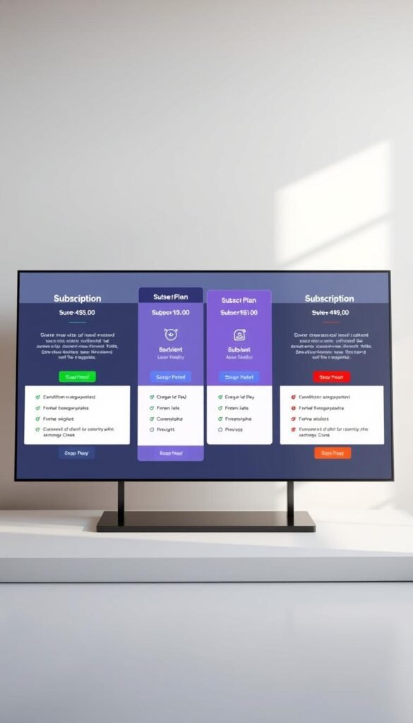 Detailed and neatly arranged subscription plans for the Hoxtoon Provider service, showcased on a sleek, minimalist display against a soft, muted background. The plans are presented in a clean, organized grid layout, with clear delineation between the different tiers and their respective features. The overall aesthetic is sophisticated and professional, conveying a sense of reliability and value. Subtle lighting and camera angles highlight the plans' key details, drawing the viewer's attention to the core offerings. The scene exudes a sense of authority and trustworthiness, befitting the subject matter.